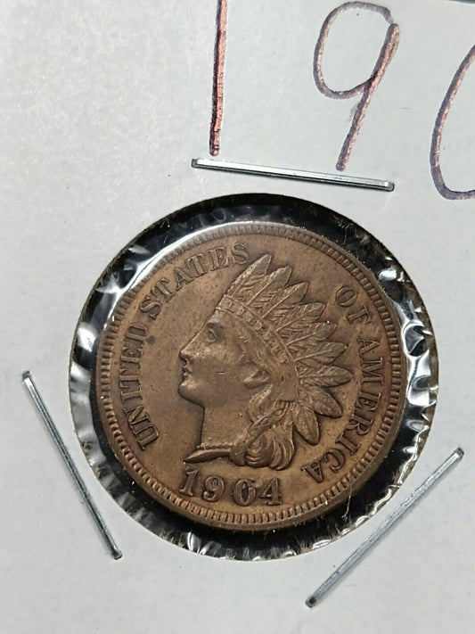 1904 1c Indian Cent Head Penny Coin AU About UNC RB Colored Nice Look