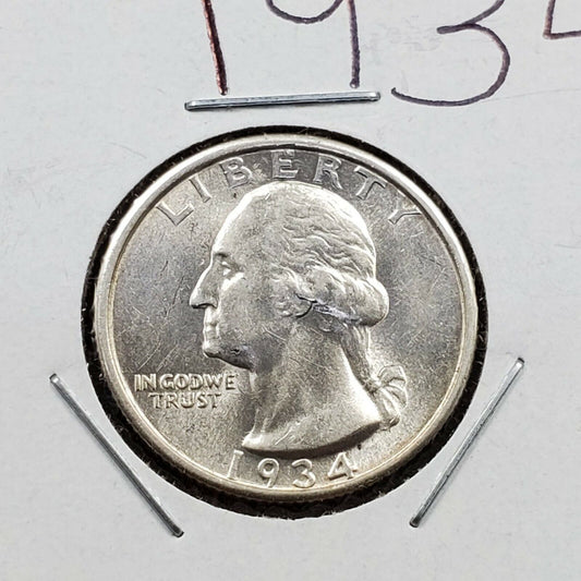 1934 P Washington Silver Quarter Coin AVG UNC Uncirculated Heavy Motto Variety