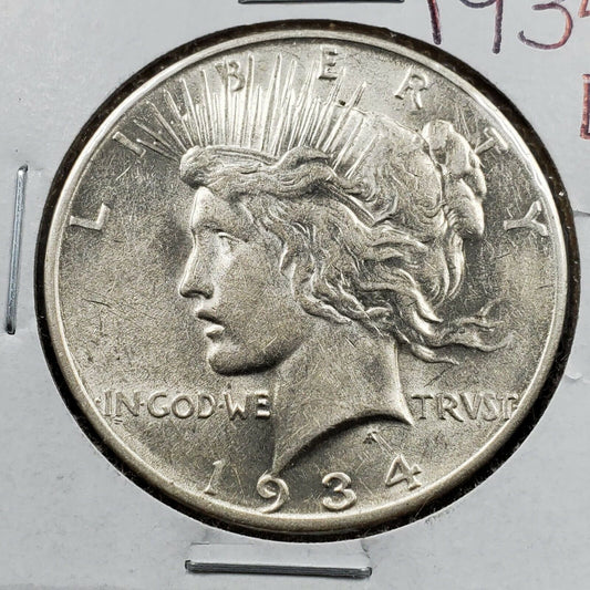 1934 D $1 Peace Silver Dollar AU About UNC Details Cleaned Nice Looking Coin