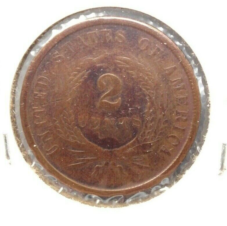 1864 2C Two Cent Copper Coin Piece LM Large Motto Variety VG / FINE Circulated