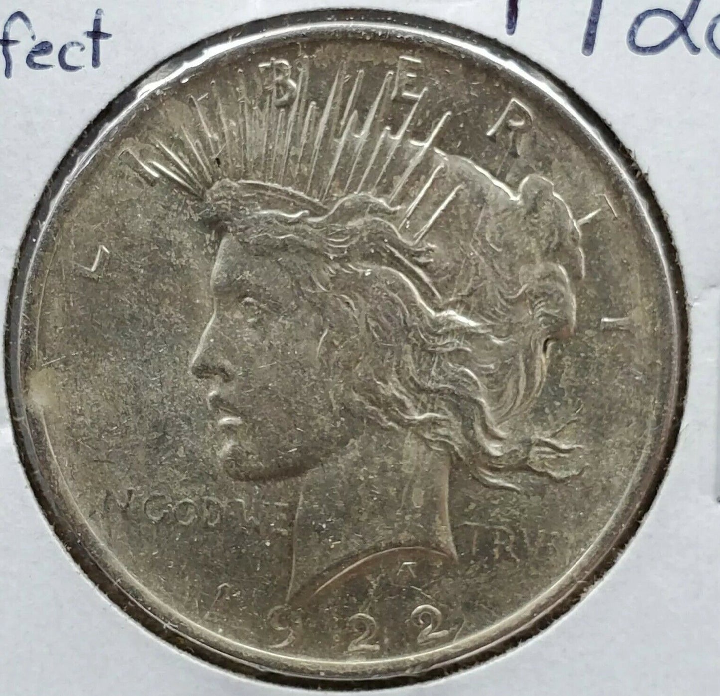 1922 P $1 Peace Silver Eagle Dollar Coin Reverse Planchet Defect Error VF Detail