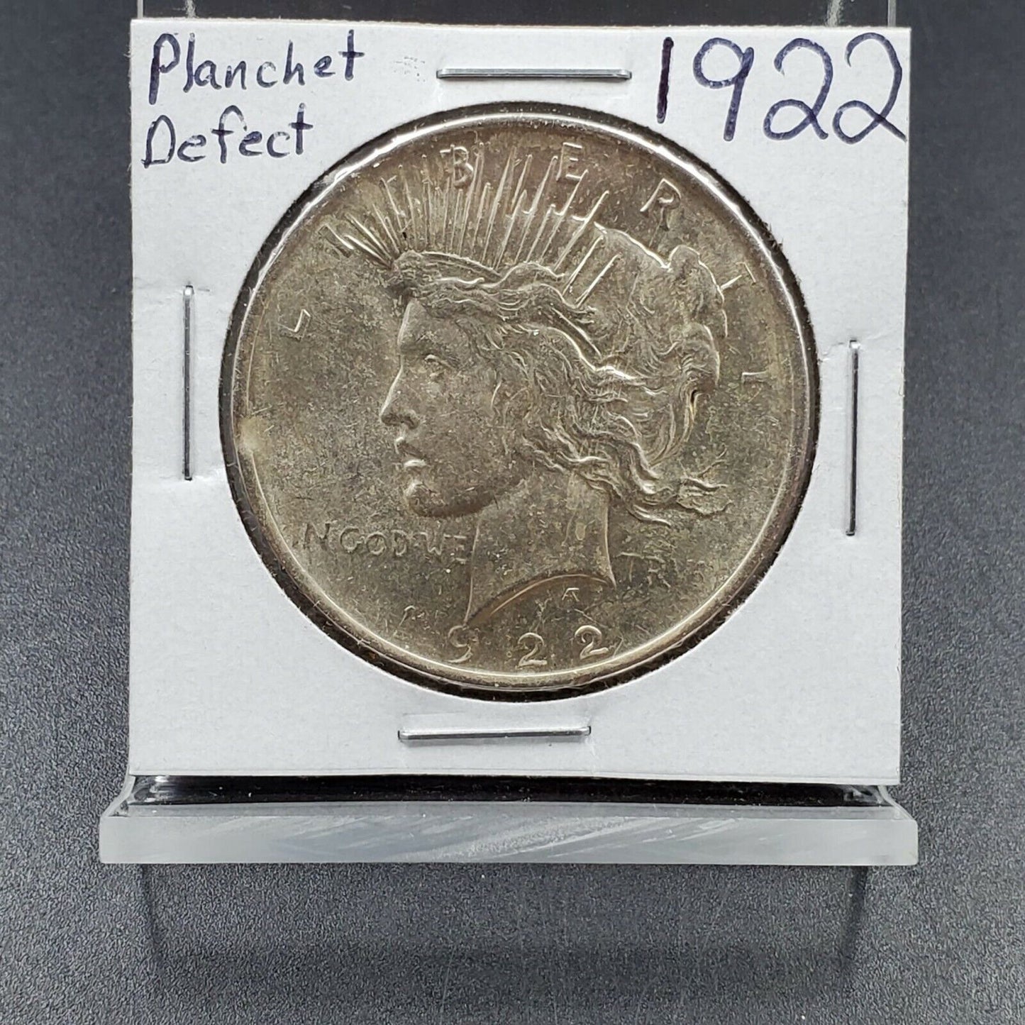 1922 P $1 Peace Silver Eagle Dollar Coin Reverse Planchet Defect Error VF Detail