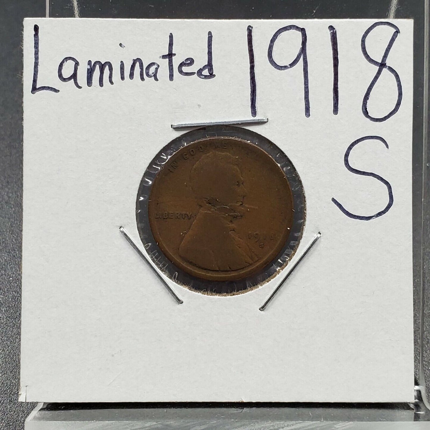 1918 S Lincoln Wheat Cent Penny Coin Laminated Planchet Error Variety Circ