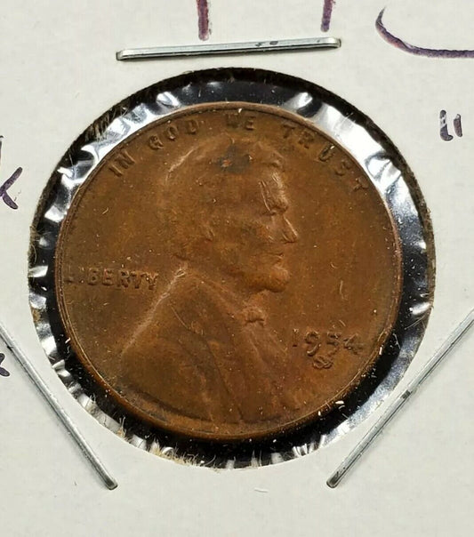 1954 S Lincoln Wheat Cent Variety Die Break At Mint Mark Variety "San Jose" MM