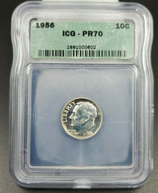1956 P Proof Roosevelt Dime Silver Coin ICG PR70 Perfect Grade Gem Nice Toning