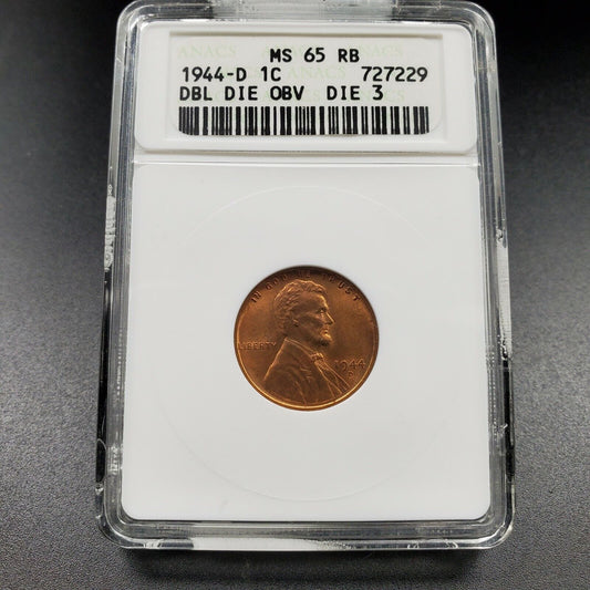 1944 D Lincoln Wheat Penny Cent Pointed Eye Double Die Variety DDO 003 MS65 RB