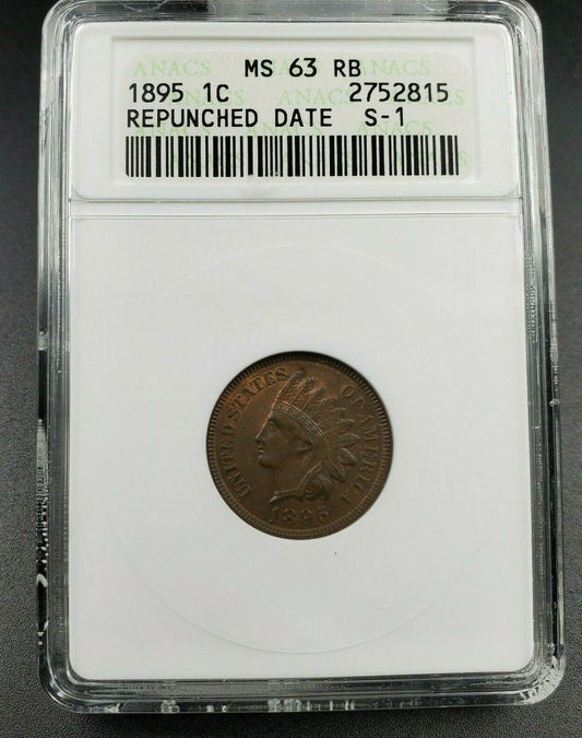1895 Indian Cent Penny Error ANACS MS63 RB FS-011.3 FS-301 RPD Nice reverse