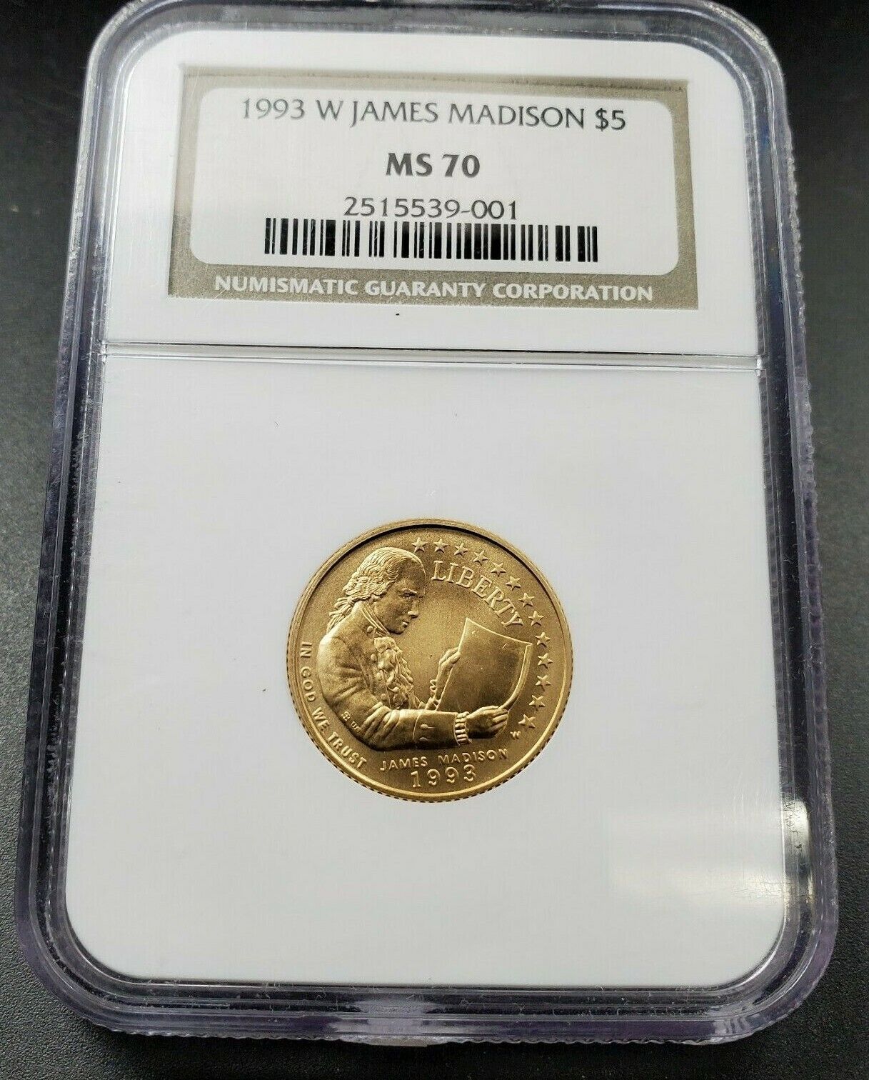 1993 W 5 NGC MS70 James Madison Business Strike Gold