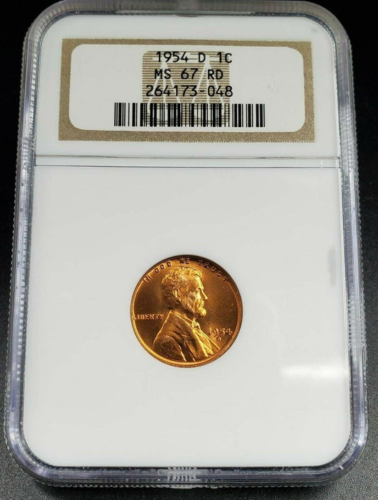 1954 D Lincoln Wheat Cent Penny Coin NGC MS67 RD RED Brown Label ANA Holder
