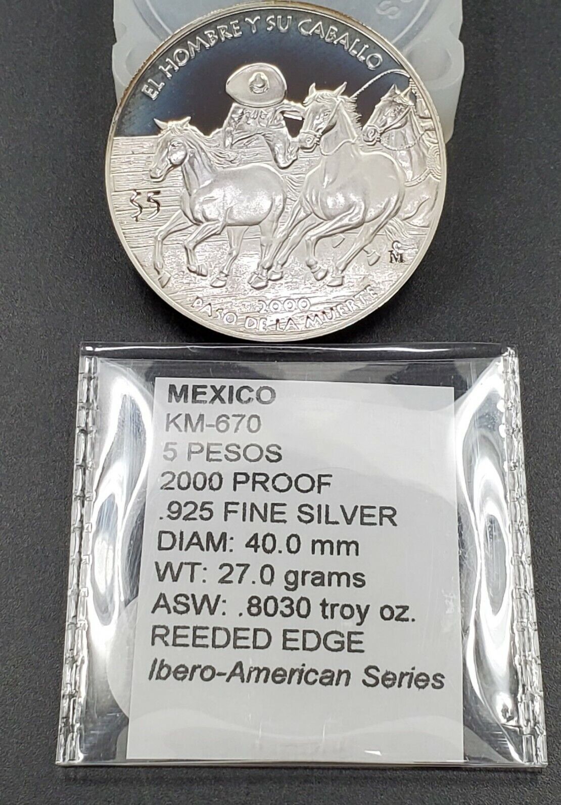 2000 Mexico SILVER 5 PESOS GEM PROOF S5P COWBOY Hombre Y Caballo Paso Muerte