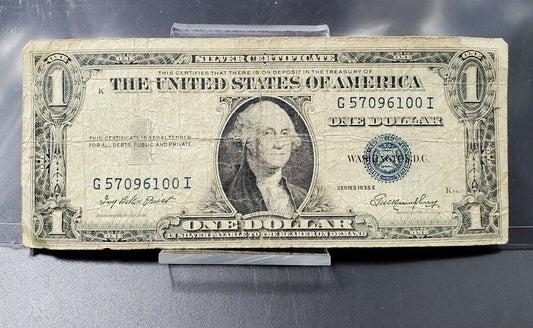 1935 E $1 Silver Certificate US Bill Note Circulated Blue Seal Neat Serial #