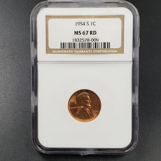 1954 S Lincoln Penny Coin NGC MS67 RED LAST YEAR OF San Francisco WHEAT CENT 2