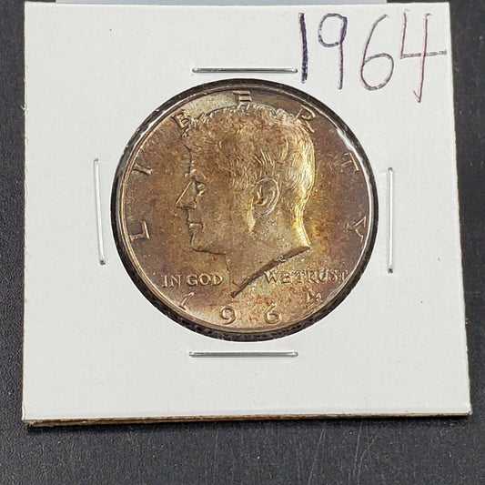 1964 P 90% Silver Kennedy Half Dollar Coin Choice BU UNC PQ Toning Toner