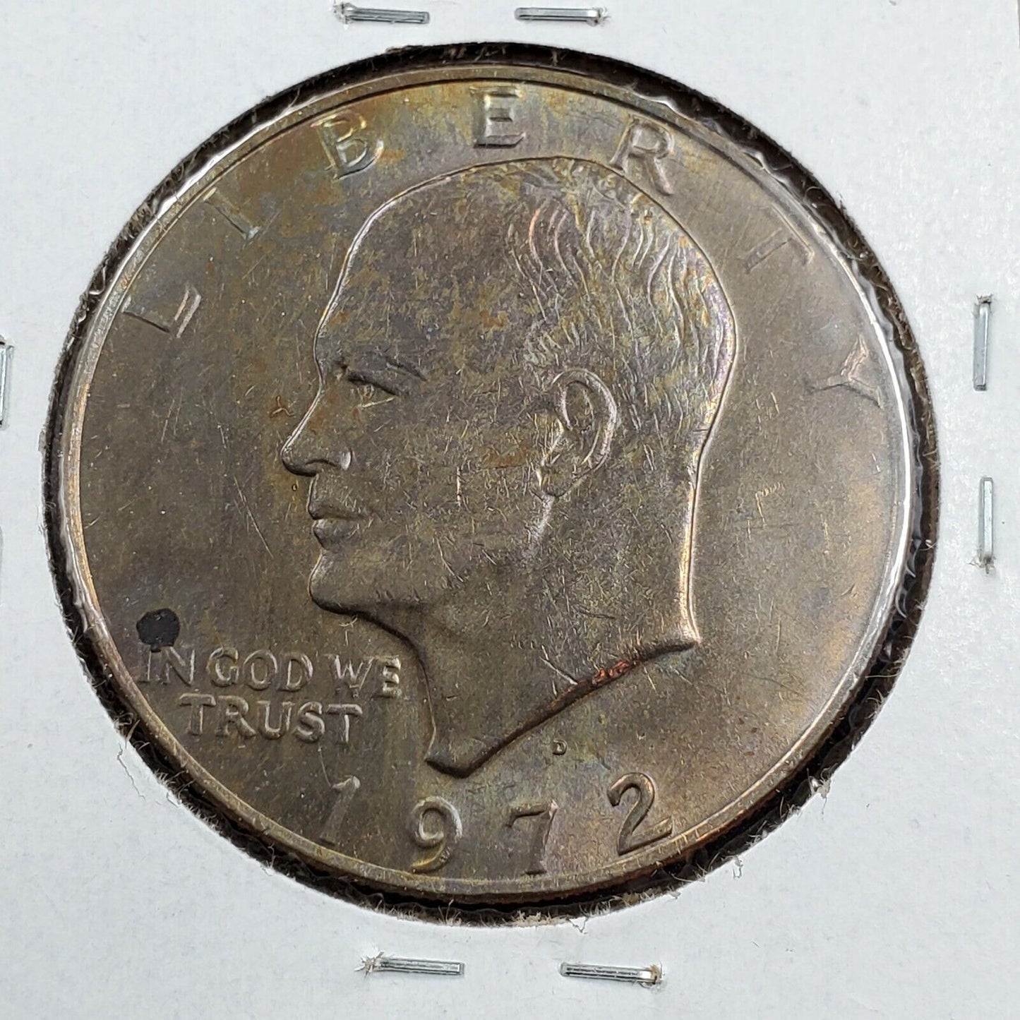 1972 D $1 Eisenhower Ike Dollar Coin AU / UNC Light Rainbow Toning Toner Nice