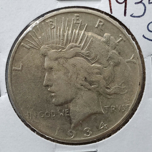 1934 S Peace 90% Silver Eagle Dollar Coin Choice FINE  / Very Fine Circulated