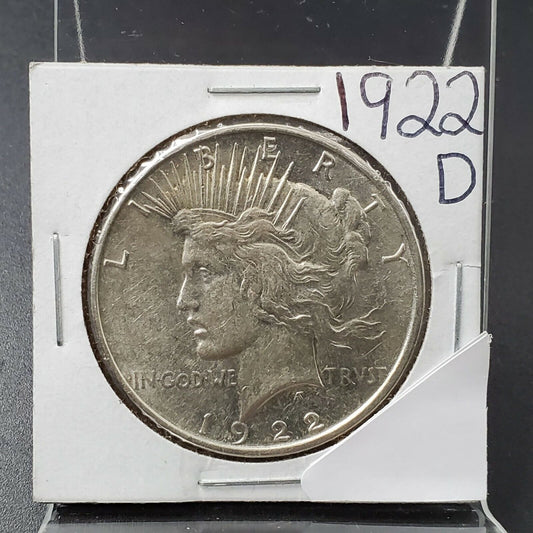 1922 D $1 Peace Silver Eagle Dollar Coin Average AU 101 Years Anniversary