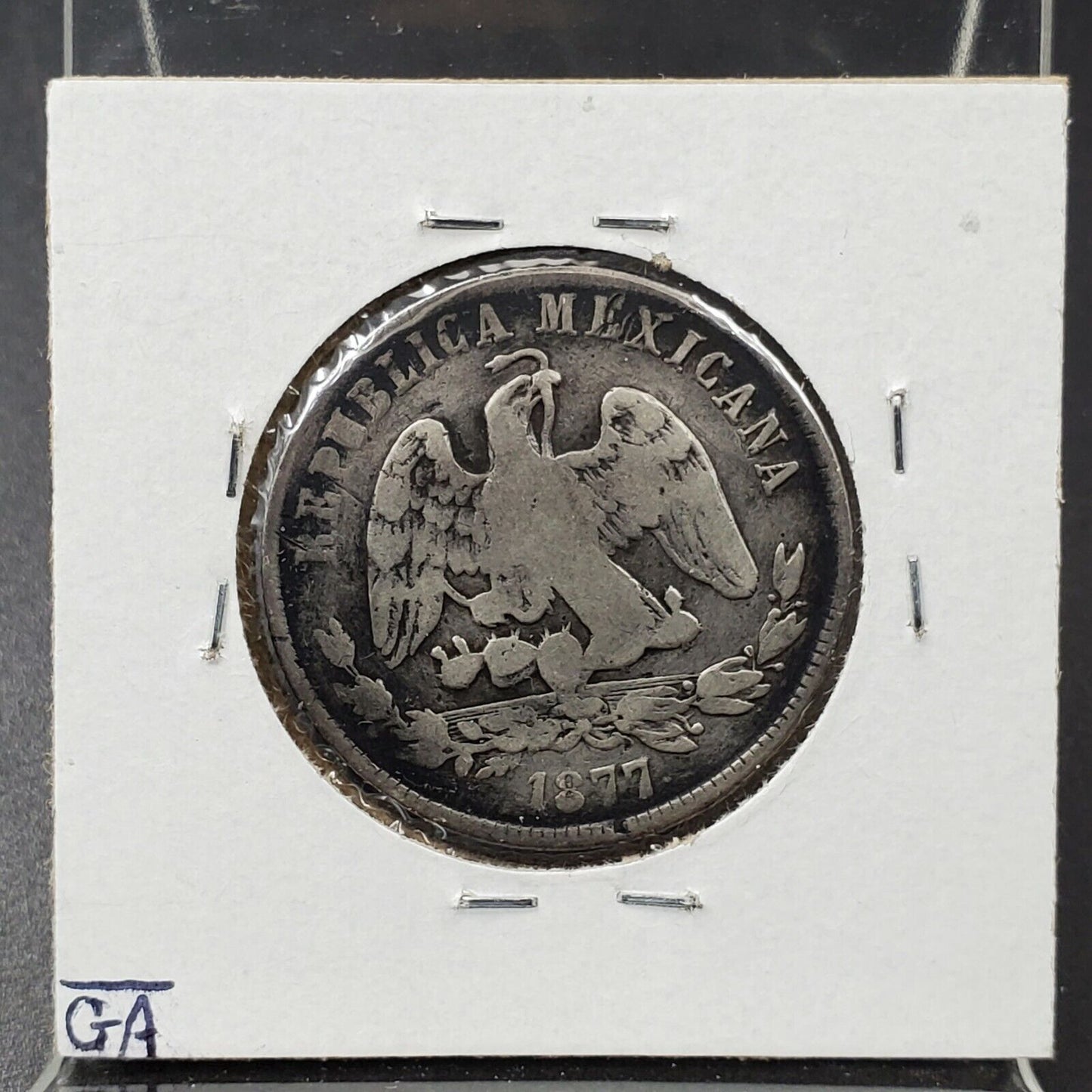 1877 Mexico 50 Centavos 0.903 Silver Half Peso Coin KM 407.2 Cap Rays Fine Circ