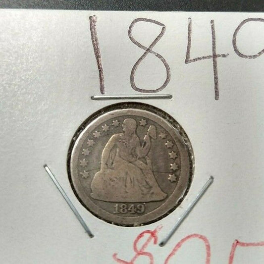 1849 P SEATED LIBERTY SILVER DIME COIN G Good / VG Very Good