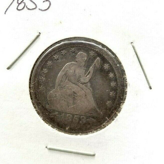 1853 Seated Liberty Silver Eagle Quarter Coin W/ Arrows Variety Good / VG Toner