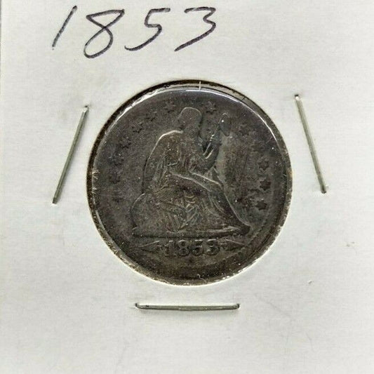 1853 P Seated Liberty Silver Quarter Coin Average Good G Circulated Neat Toner 2