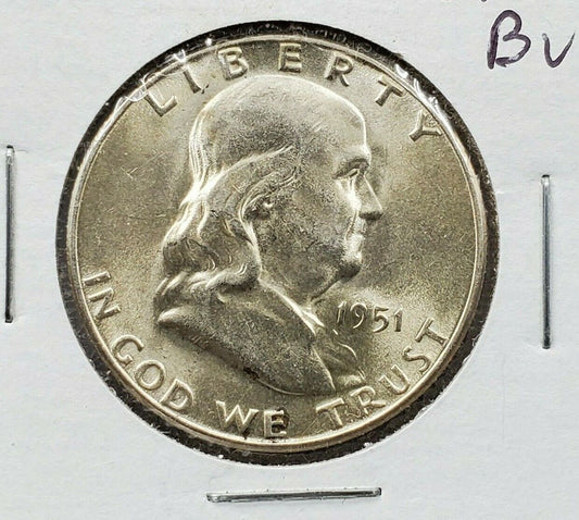 1951 S Franklin Silver Half Dollar Choice / Gem BU UNC Not Much Toning Semi KEY