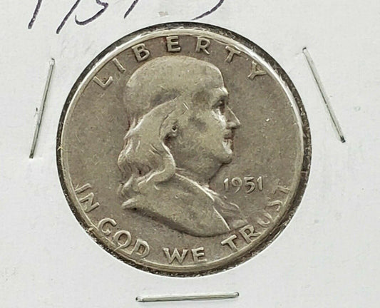 1951 S Franklin Silver Half Dollar VG Very Good / Fine Circulated Semi Key Date