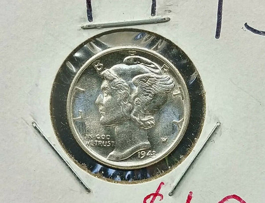 1943 P 10c Mercury Silver Dime Coin Choice BU UNC WW2 Era US Coinage 2