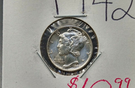 1942 p Mercury Silver Dime Coin CH BU UNC WW2 ERA COINAGE