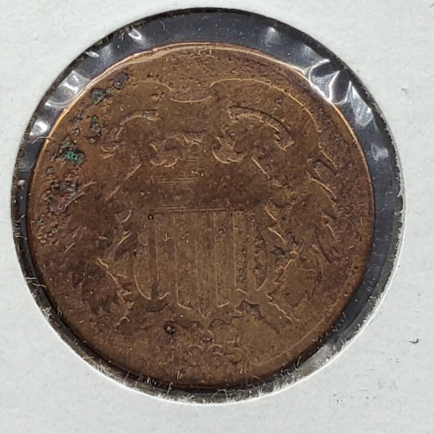 1865 2C Two Cent Copper Coin Piece AG DETAILS Funky ED Colors