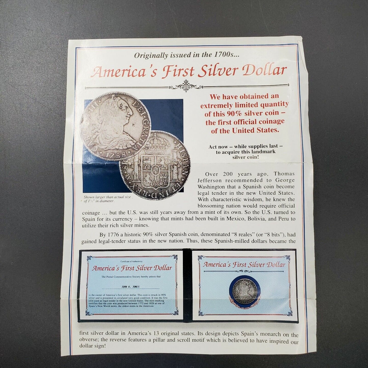 1789 Mo Mexico Eight 8 Reales Silver Coin w Chopmarks PCS America's first Dollar