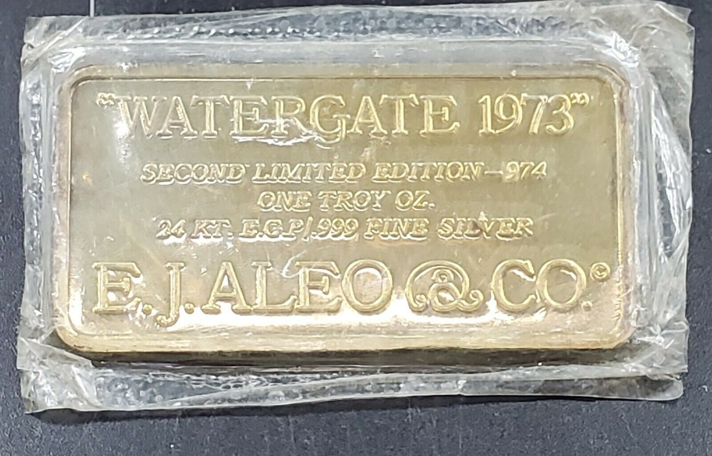 1973 EJ Aleo Watergate 1973 See No Evil EJA-5G 1 OZ Silver Art Bar .999 TONER