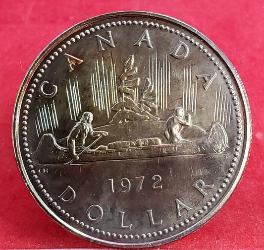 1972 CANADA SILVER DOLLAR $1 VOYAGEUR Canoe Dollar PQ TONING