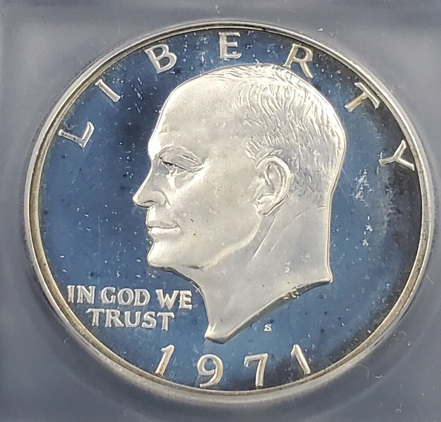 1971 S $1 Eisenhower Brown Ike 40% Silver PR69 DCAM ICG Nice Blue Toning Toner