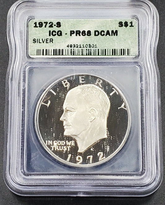 1972 S $1 Eisenhower Brown Ike 40% Silver PR68 DCAM ICG Nice Coin