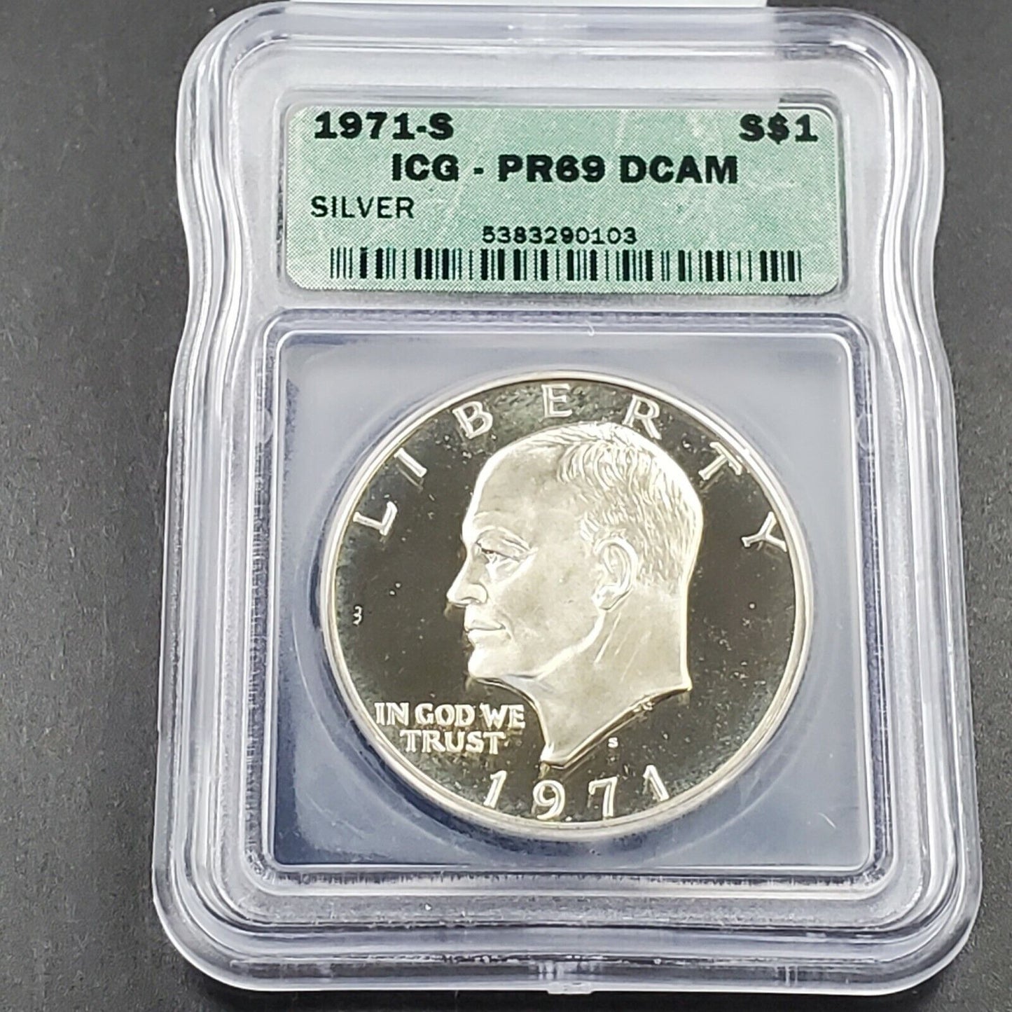1971 S $1 Eisenhower Brown Ike 40% Silver PR69 DCAM ICG Not much toning some