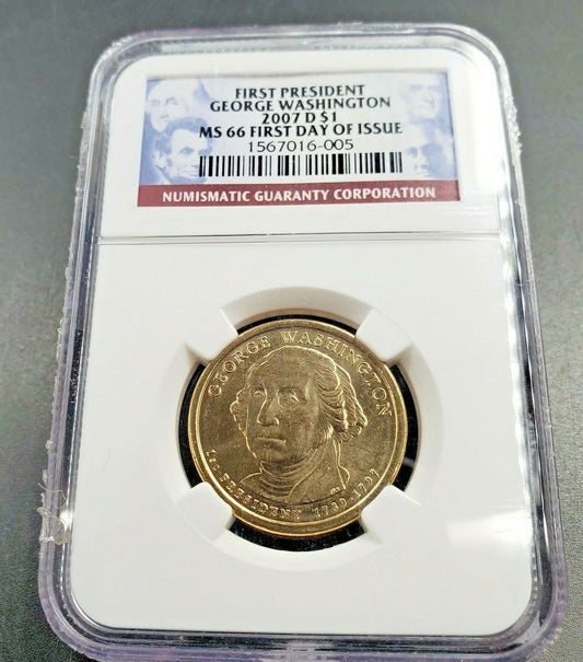 2007 D George Washington Presidential Dollar Coin NGC MS66 FIRST DAY ISSUE