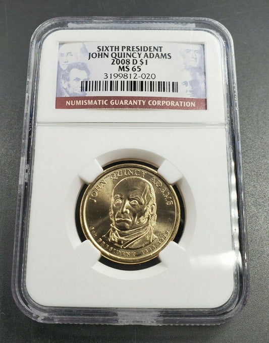 2008 D JQ John Quincy Adams Presidential Dollar Coin NGC MS65 3