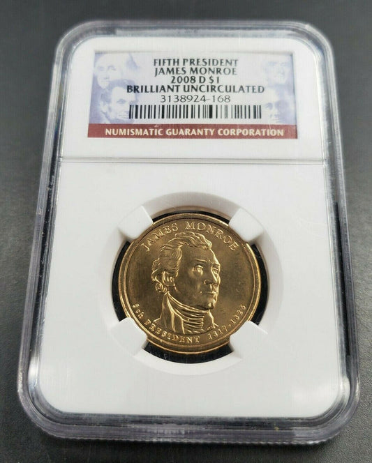 2008 D JAMES MONROE Presidential Dollar Coin NGC BU