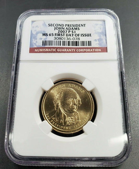 2007 P John Adams Presidential Dollar Coin NGC MS65