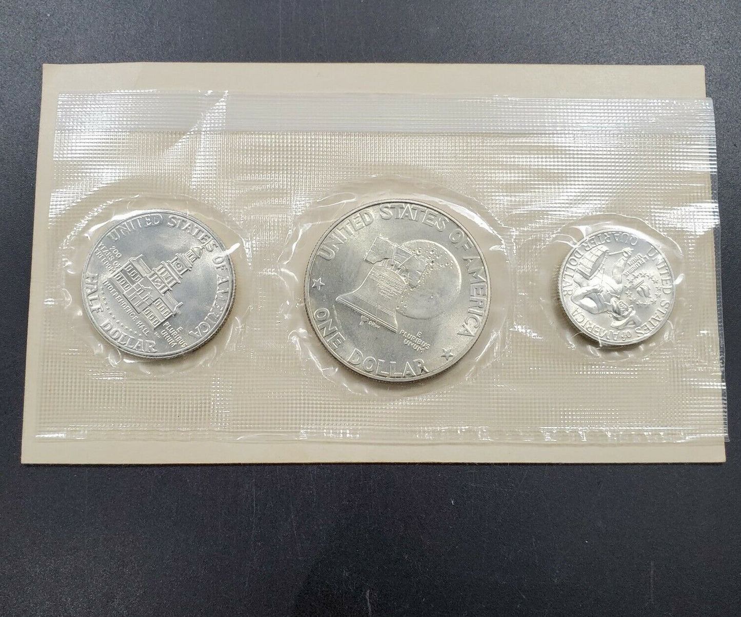 1776 - 1976 Bicentennial Coinage 3 Pc Set Dollar Quarter Half Silver Coins BU