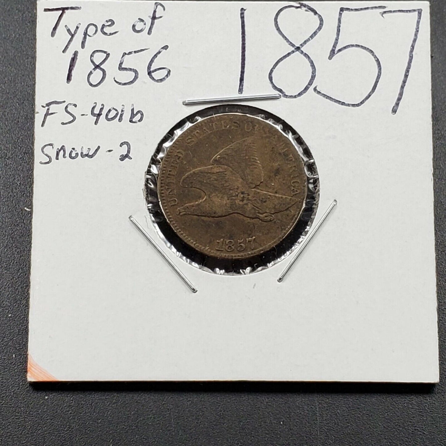 1857 of 1856 flying Eagle cent S-2 Snow 2 Type Of 1856 Obverse FS-401B Variety