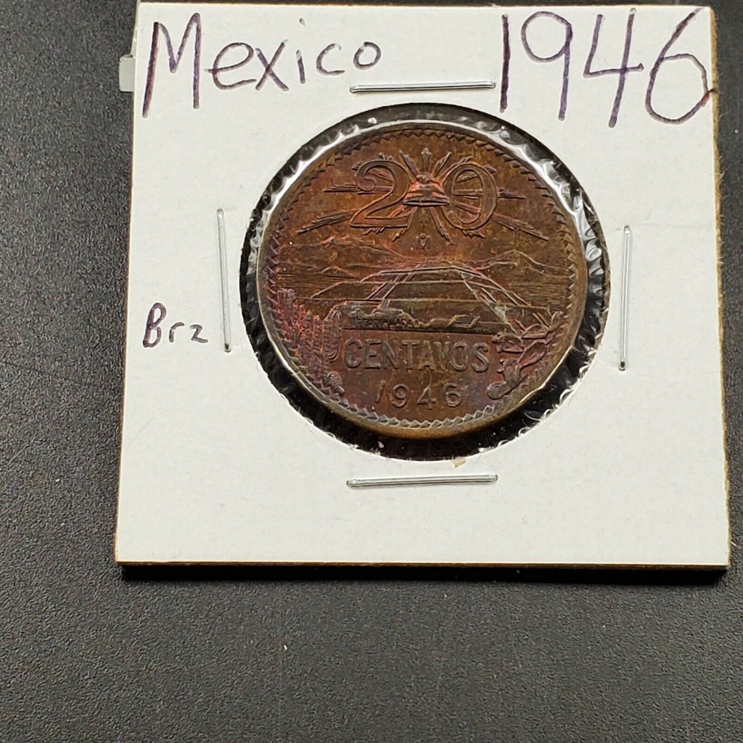 Mexico 20 Centavos 1946 Bronze Coin BU UNC Brown Neat Toning Toner