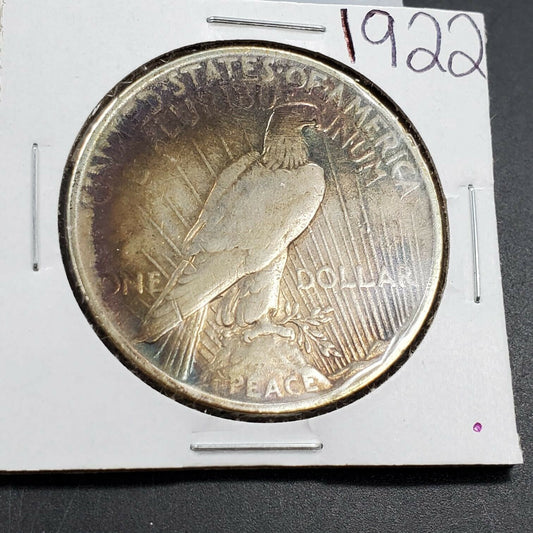 1922 P Peace Silver Eagle Dollar VF Very Fine Circulated PQ Toning Toner