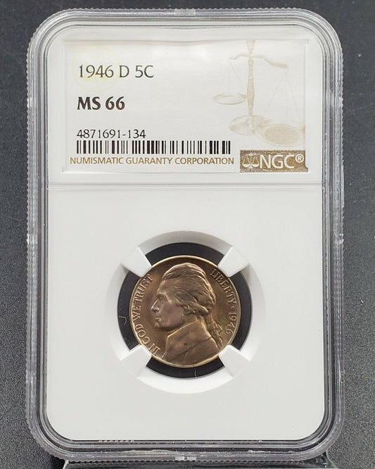 1946 D Jefferson Nickel Coin NGC MS66 Gem BU UNC