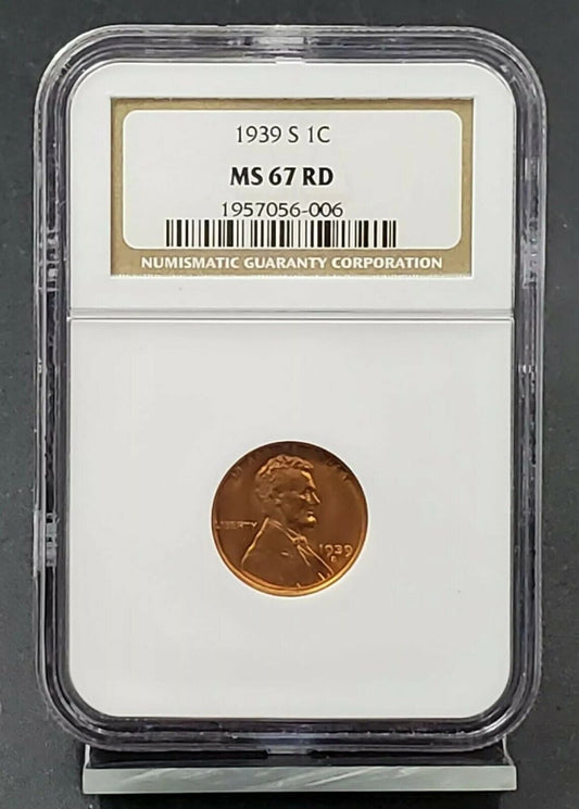 1939 S Lincoln Wheat Cent Penny Coin NGC MS67 RD GEM BU San Francisco CERTIFIED2
