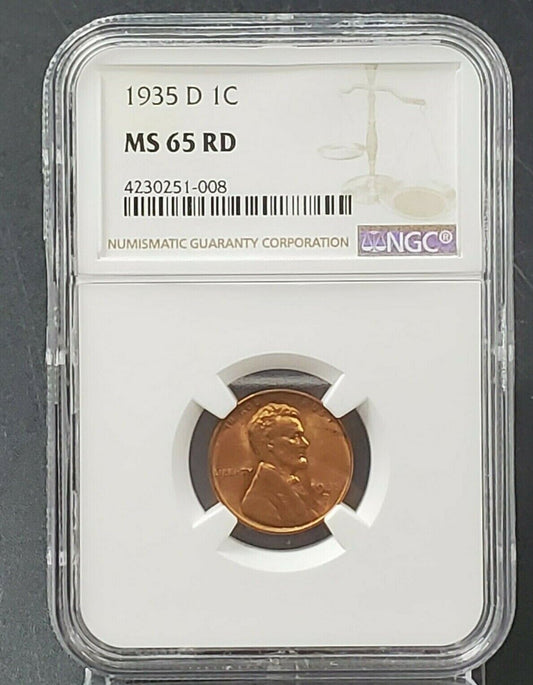 1935 D Lincoln Wheat Cent Penny Coin NGC MS65 RD
