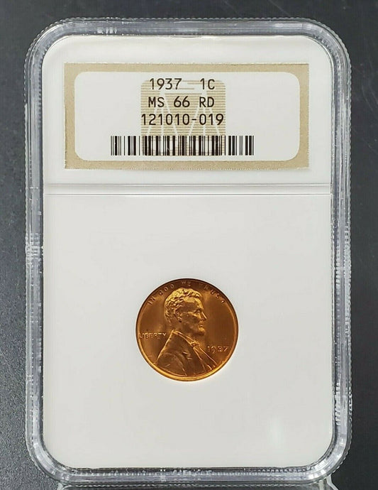 1937 P Lincoln Wheat Cent Penny Coin NGC MS66 RD RED Brown Label Holder #3