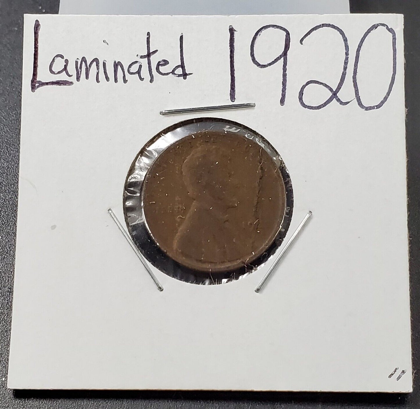 1920 p 1c Lincoln Wheat Cent Penny Coin Laminated Planchet Error