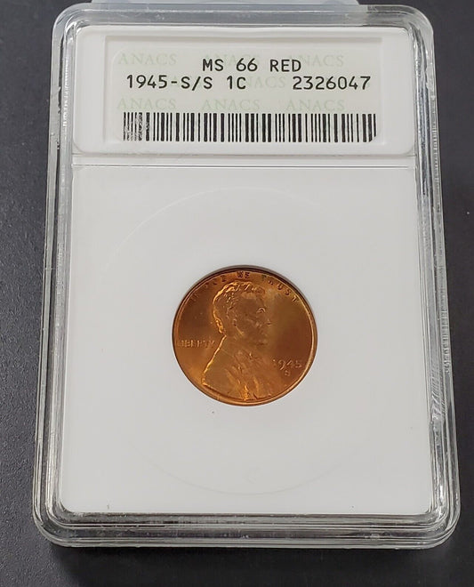 1945 S/S Lincoln Wheat Cent Penny Coin ANACS MS66 RED S/S Variety RPM