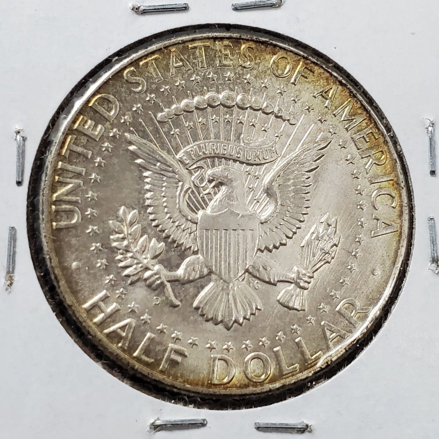1964 D Kennedy 90% Silver Half Dollar Coin BU UNC Amber Toning Toner Obverse